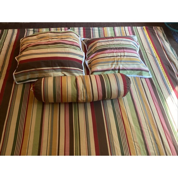 pottery barn duvet cover full/queen duncan striped, 2 euro shams,bolster pillow - Picture 1 of 11